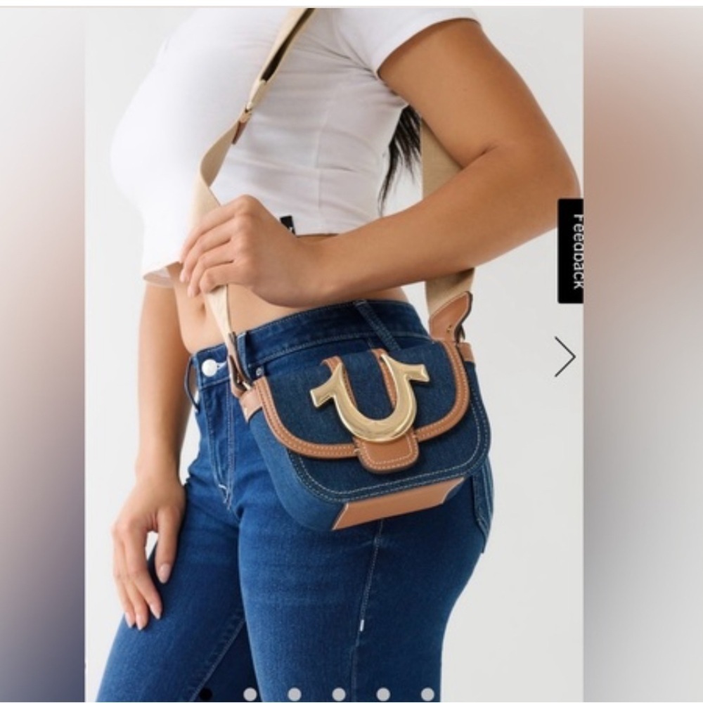 True Religion Horseshoe mini bag denim and faux leather shoulder strap - Picture 2 of 13